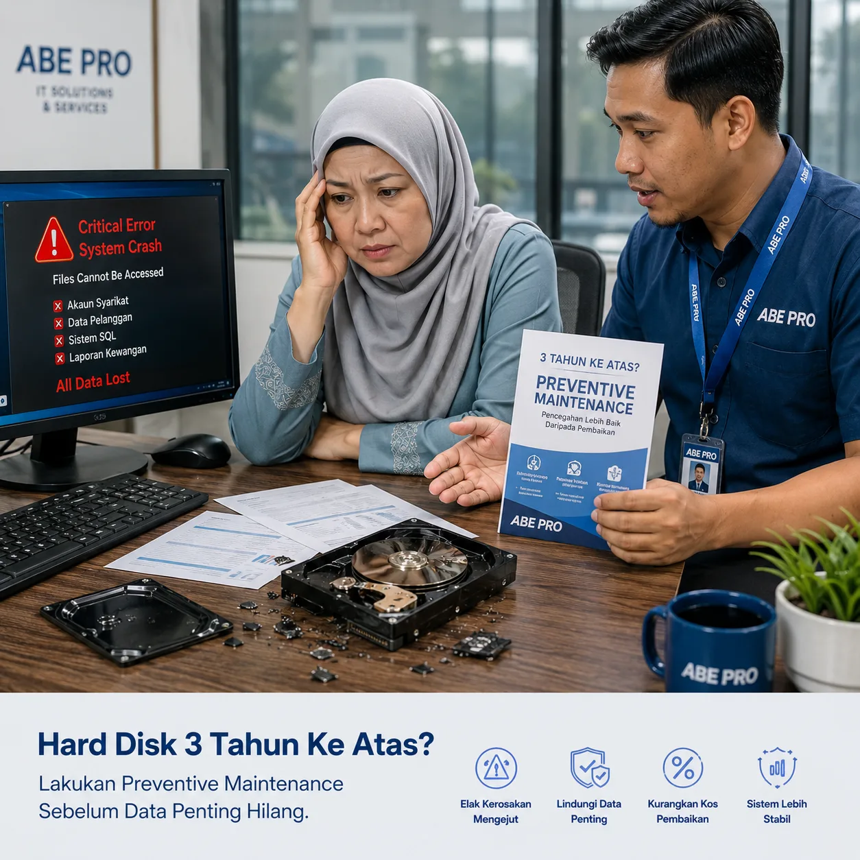 Preventive maintenance hard disk 3 tahun ke atas — elak kerosakan mengejut, lindungi data penting, kurangkan kos pembaikan, sistem lebih stabil